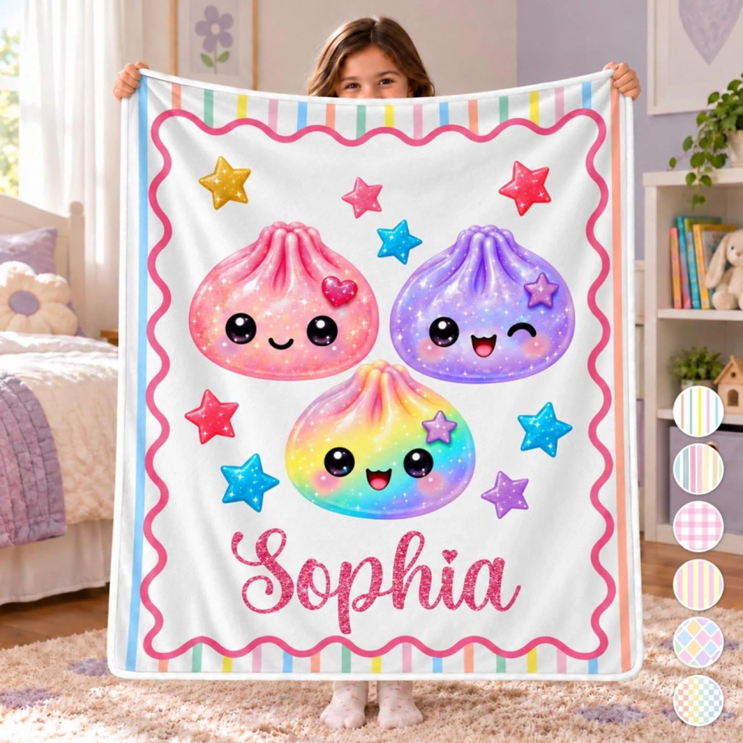 Custom Kawaii Dumpling Squishy Name Gifts for Girls - Personalized Blanket Birthday & Holiday Gift with Name - MyFaceSocks