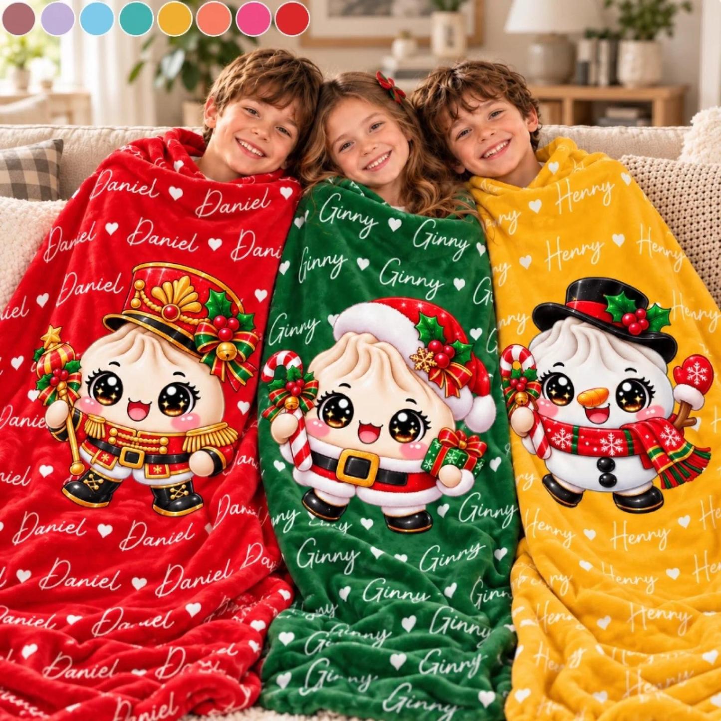 Custom Dumpling Squishy Christmas Characters Kids Gifts Personalized Blanket - MyFaceSocks