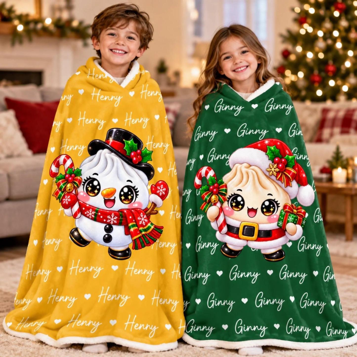 Custom Dumpling Squishy Christmas Characters Kids Gifts Personalized Blanket - MyFaceSocks