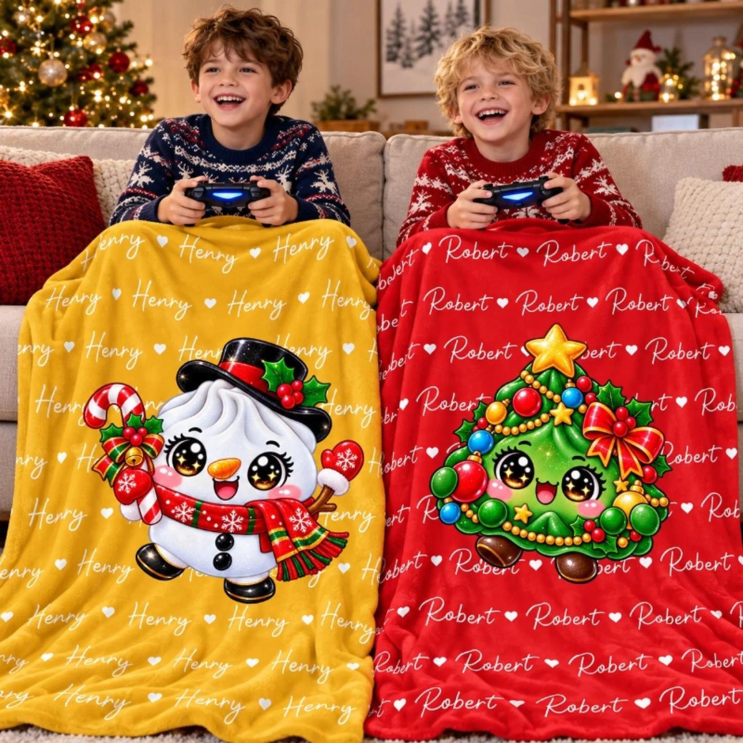 Custom Dumpling Squishy Christmas Characters Kids Gifts Personalized Blanket - MyFaceSocks