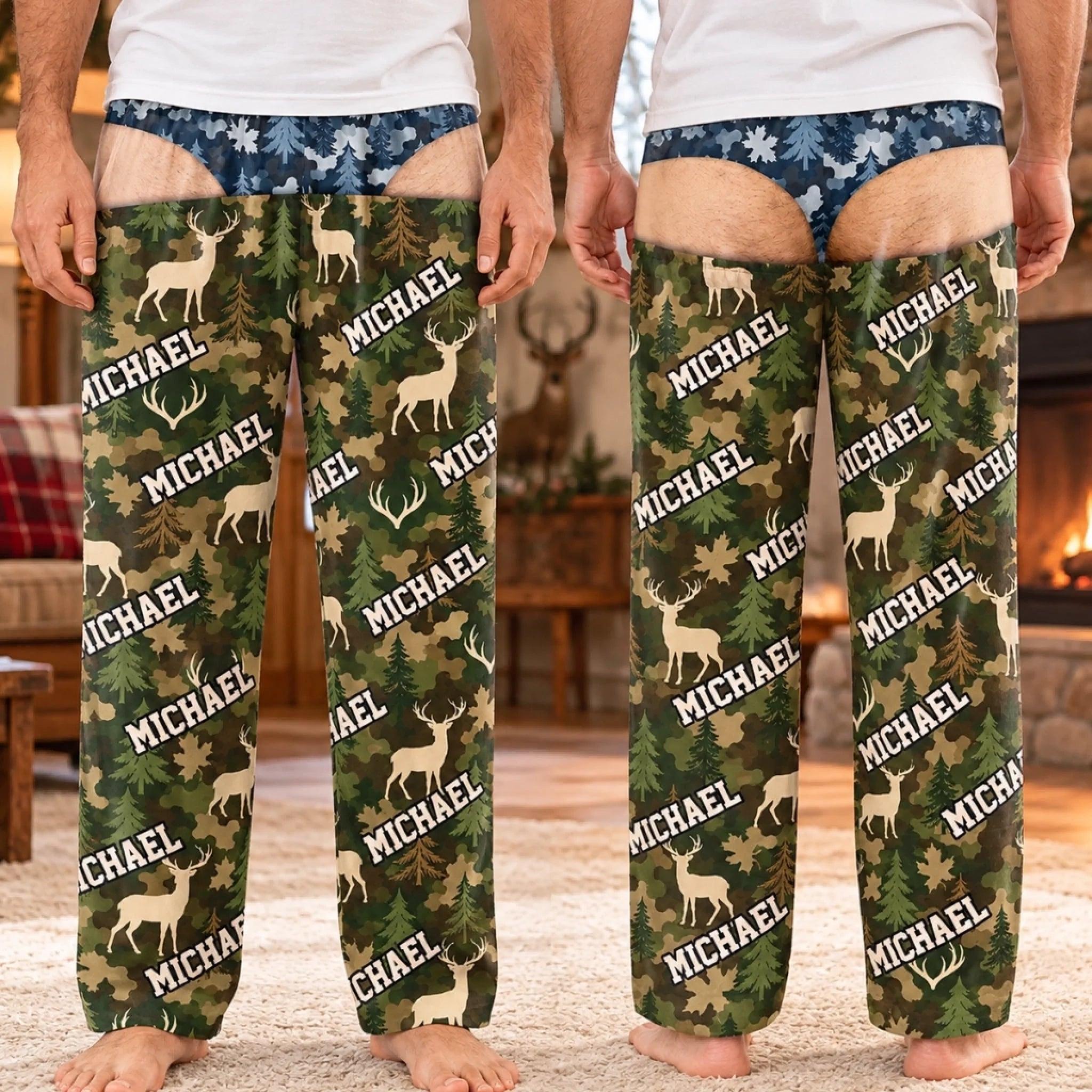 Custom Name Deer Camo Gifts for Men - Personalized Pajama Pants