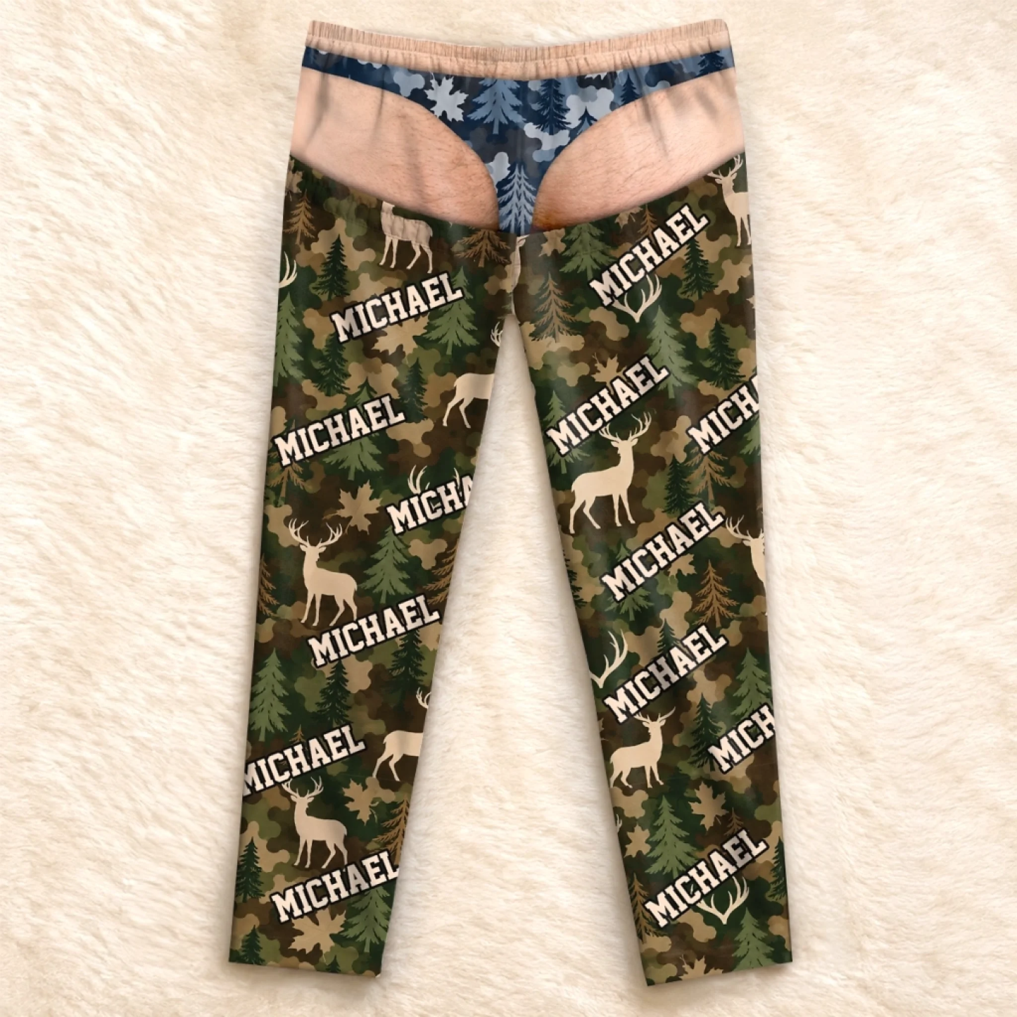 Custom Name Deer Camo Gifts for Men - Personalized Pajama Pants - MyFaceSocks