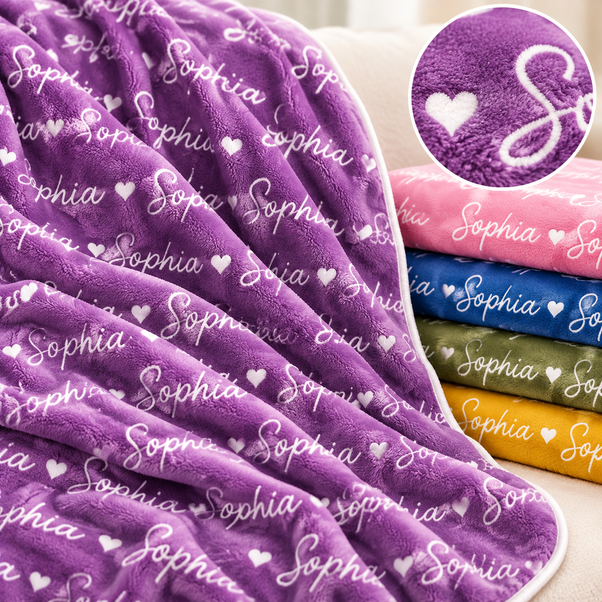 Personalized Fleece Blanket for Kids - Birthday Gift with Name & Hearts, Cozy Sherpa Throw for Girls and Boys - MyFaceSocks