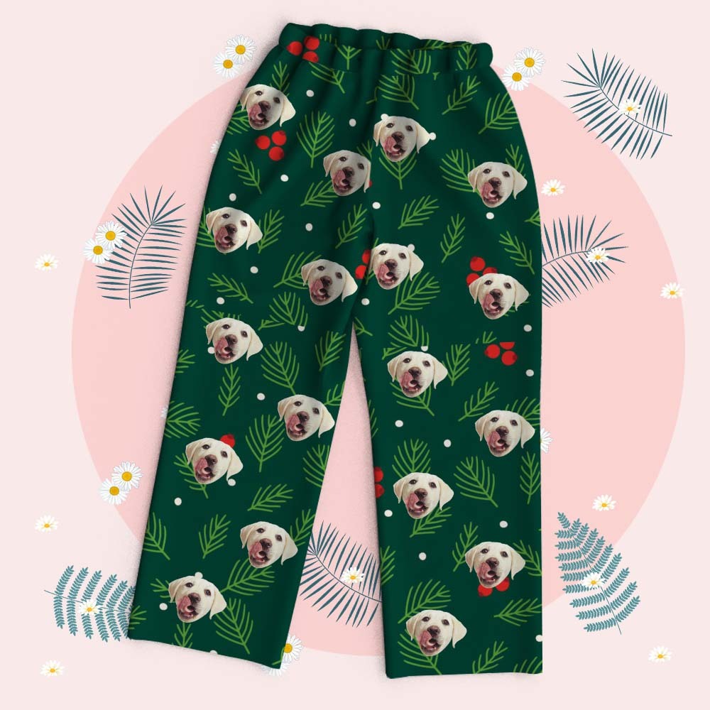 Custom Christmas Face Long Sleeve Pajamas Face Pajamas with Pet Face Personalized Photo Blue Snowflake Pajamas Gift - MyFaceSocks