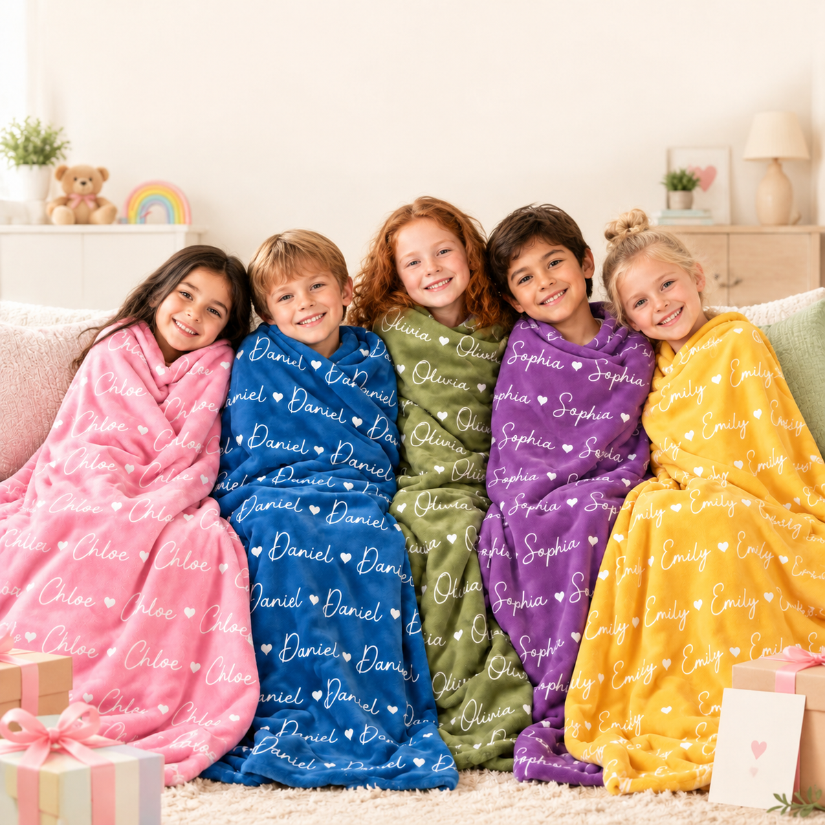 Personalized Fleece Blanket for Kids - Birthday Gift with Name & Hearts, Cozy Sherpa Throw for Girls and Boys