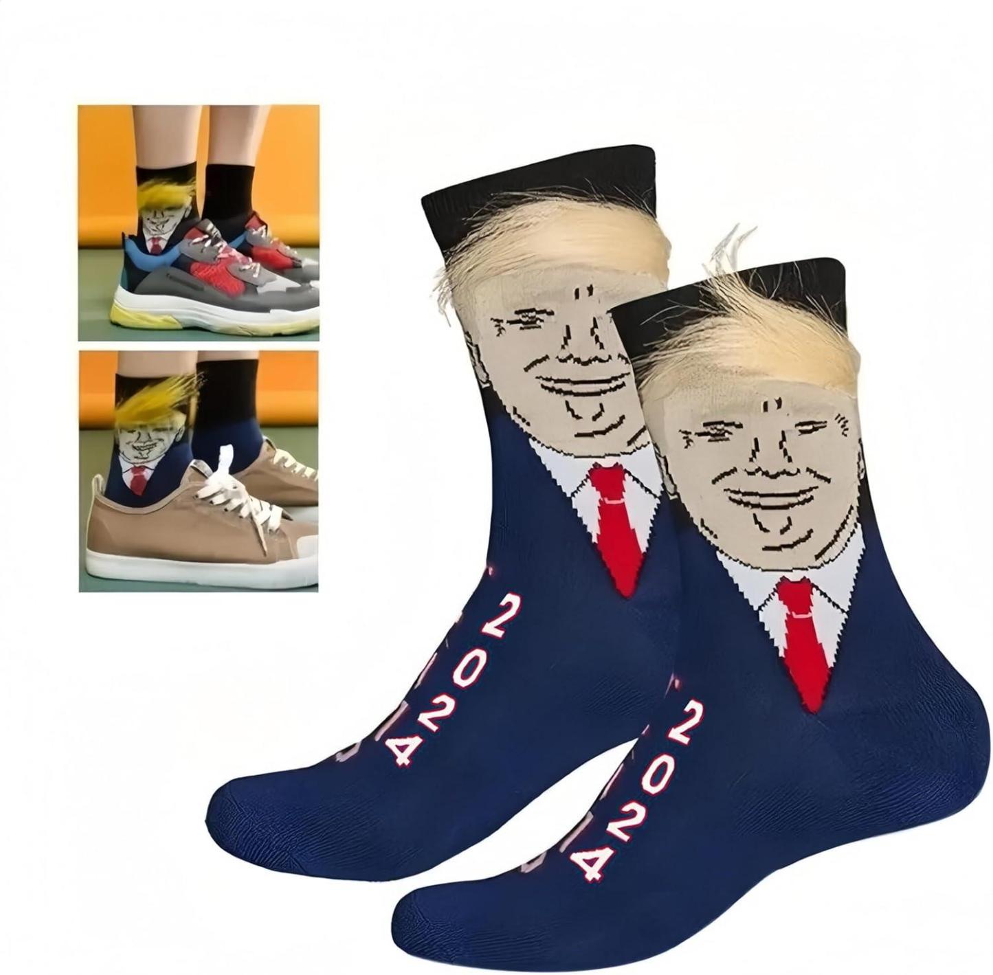 1 Pair Funny Trump Unisex Socks Novelty President 2024 Stylish Trump Hair Socks Trump Merchandise Gift