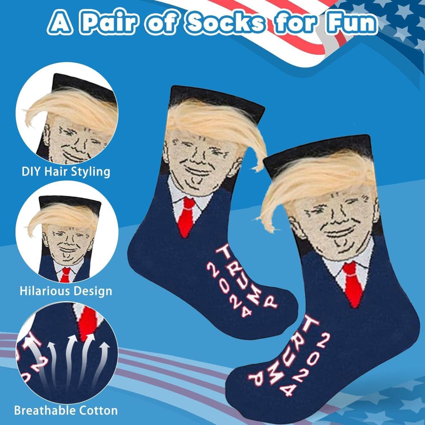 1 Pair Funny Trump Unisex Socks Novelty President 2024 Stylish Trump Hair Socks Trump Merchandise Gift