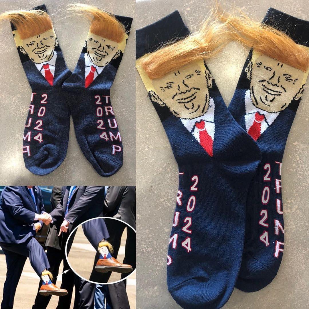 1 Pair Funny Trump Unisex Socks Novelty President 2024 Stylish Trump Hair Socks Trump Merchandise Gift