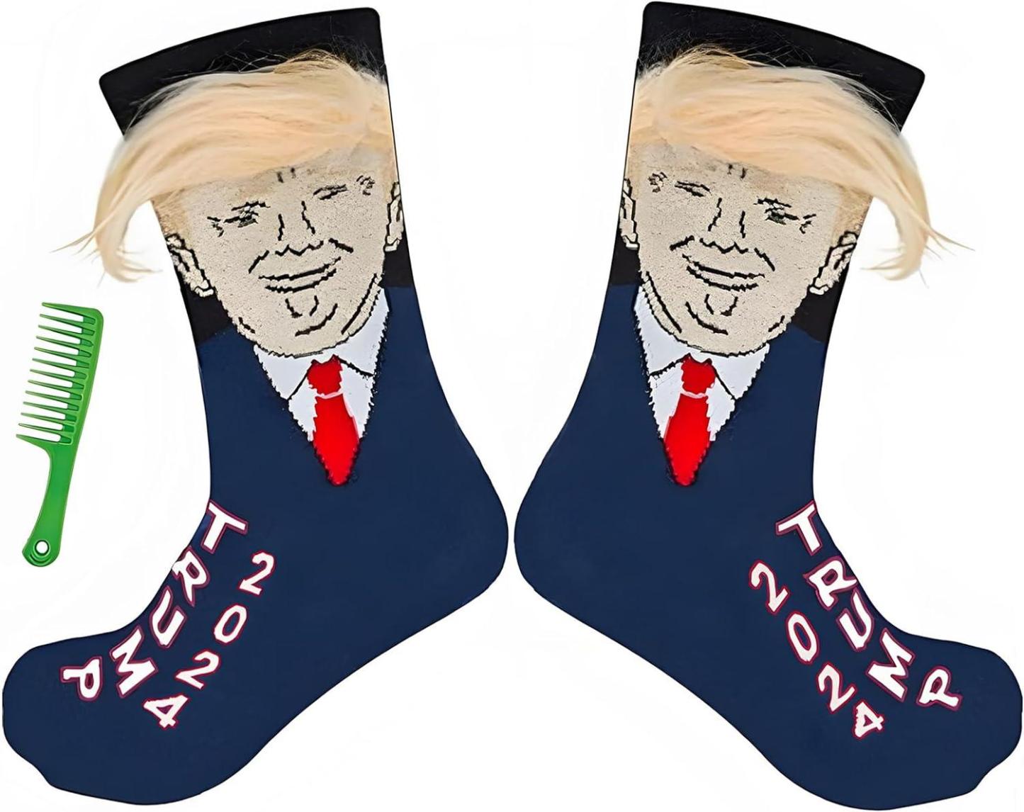 1 Pair Funny Trump Unisex Socks Novelty President 2024 Stylish Trump Hair Socks Trump Merchandise Gift