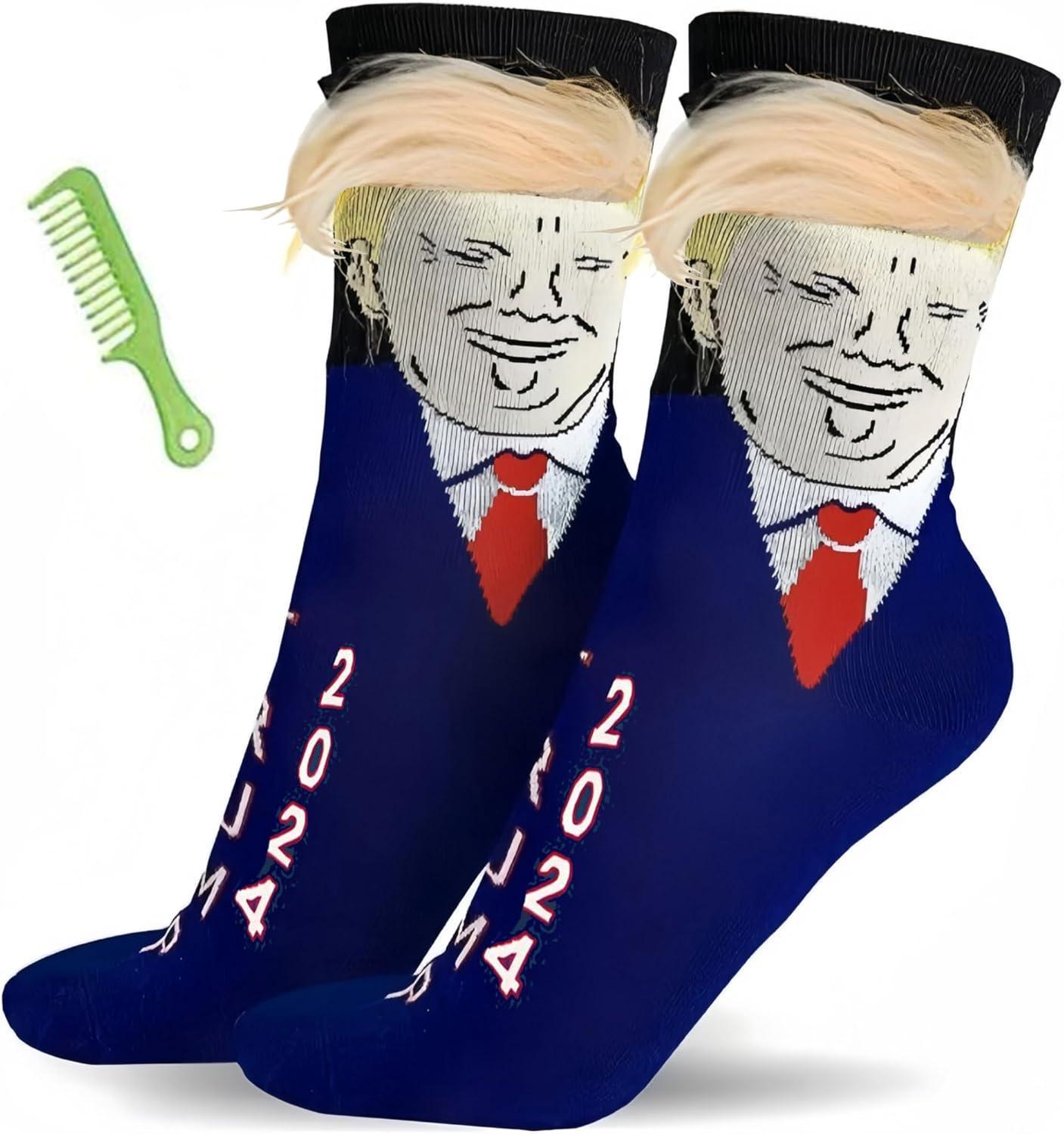 1 Pair Funny Trump Unisex Socks Novelty President 2024 Stylish Trump Hair Socks Trump Merchandise Gift