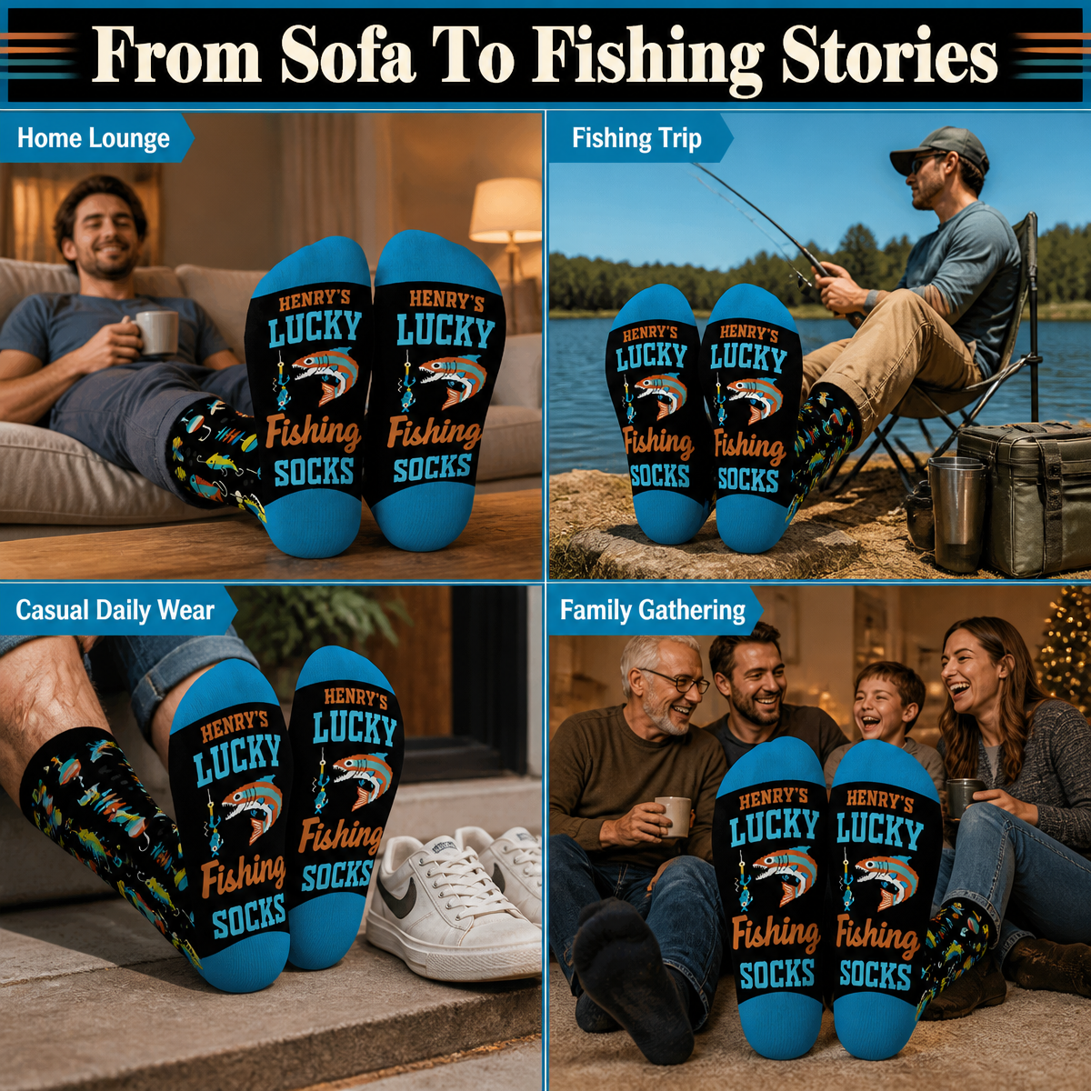 Personalized Fishing Socks for Men - Lucky Angler Gift for Christmas Birthday - MyFaceSocks