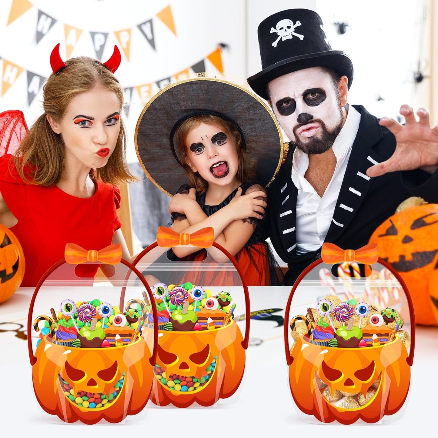 Halloween Pumpkin Treat Bags with Handle Spooky Candy Holders for Trick or Treating, Party Favors & Gift Giving - MyFaceSocks