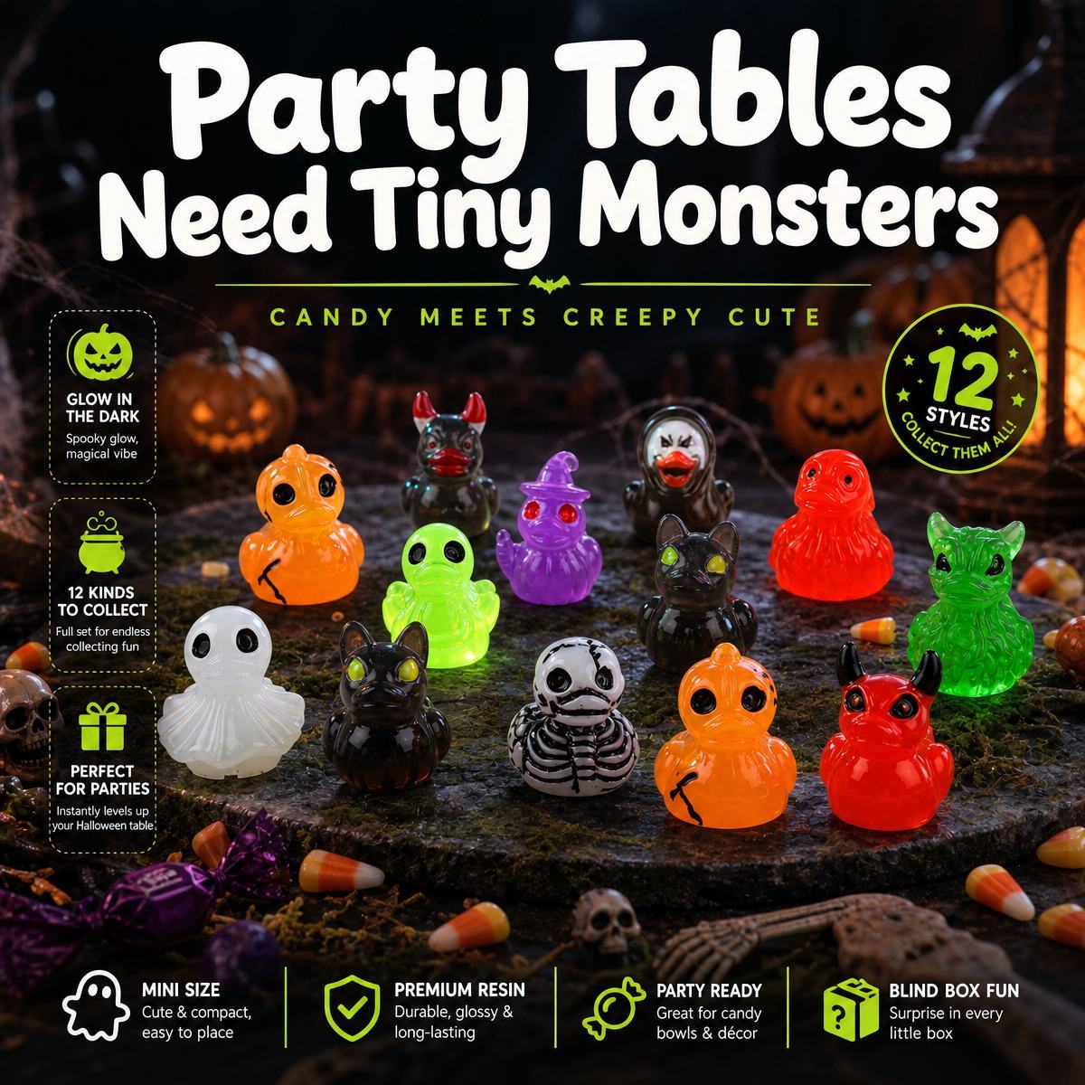 Halloween Gothic Ghost Duck Resin Figurine, Luminous Devil Skull Design, Cute Spooky Duck Desktop Ornament, Creative Glow-in-the-Dark Tabletop Decoration for Home, Office, Party Shelf Display - MyFaceSocks