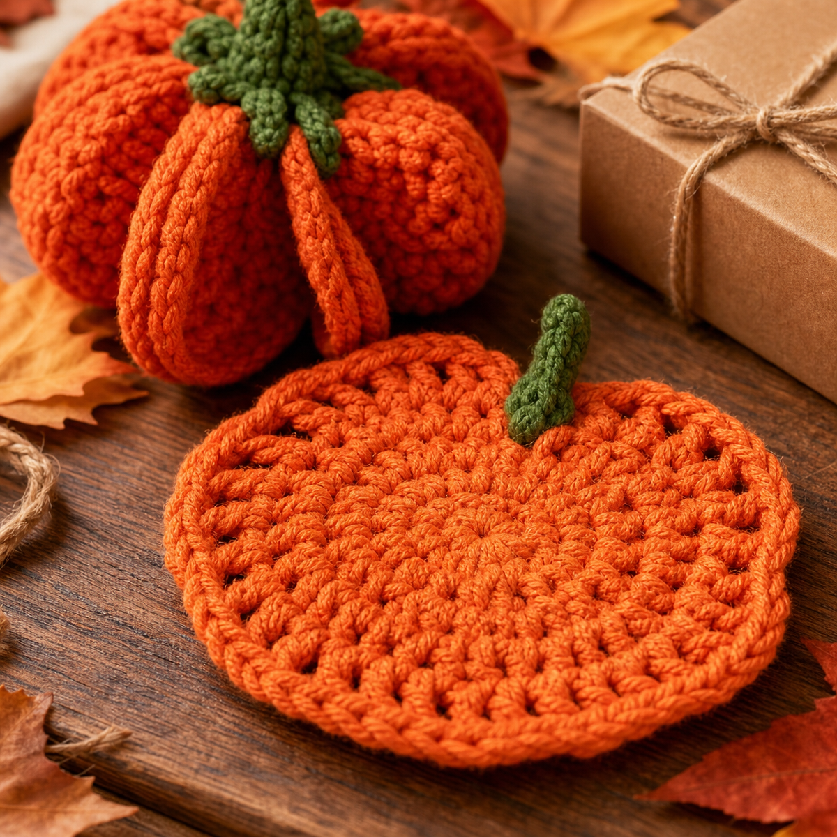 Crochet Pumpkin Coaster Set – 8 Reusable Autumn Drink Coasters That Transform Into 3D Decor For Thanksgiving & Halloween Gift
