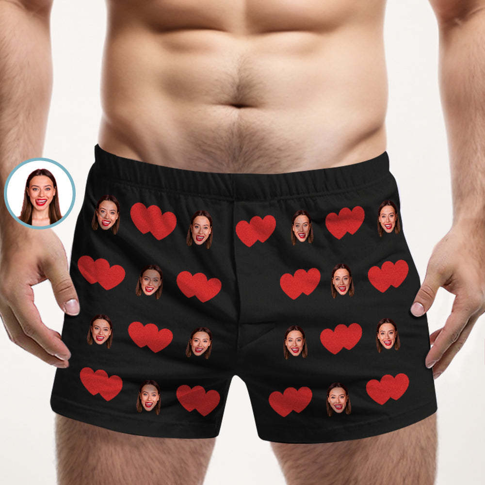 Custom Face Multicolor Boxer Shorts Red Heart Personalized Photo Underwear Gift for Him - MyFaceSocks