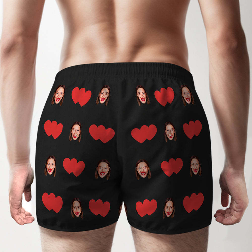 Custom Face Multicolor Boxer Shorts Red Heart Personalized Photo Underwear Gift for Him - MyFaceSocks