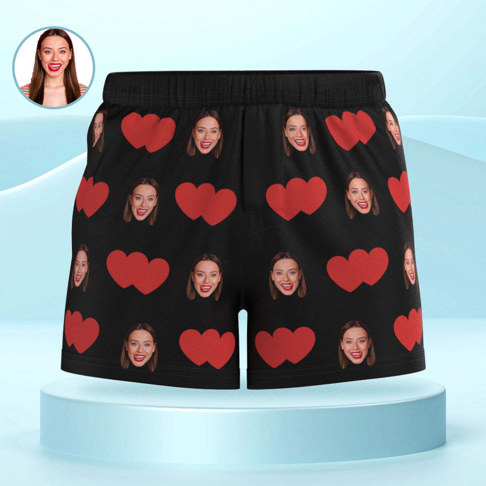 Custom Face Multicolor Boxer Shorts Red Heart Personalized Photo Underwear Gift for Him - MyFaceSocks