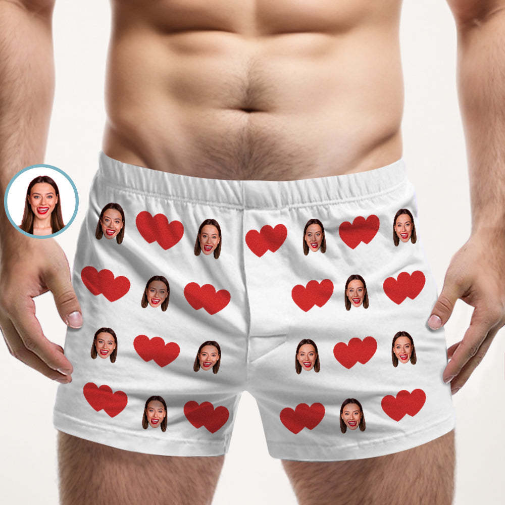 Custom Face Multicolor Boxer Shorts Red Heart Personalized Photo Underwear Gift for Him - MyFaceSocks