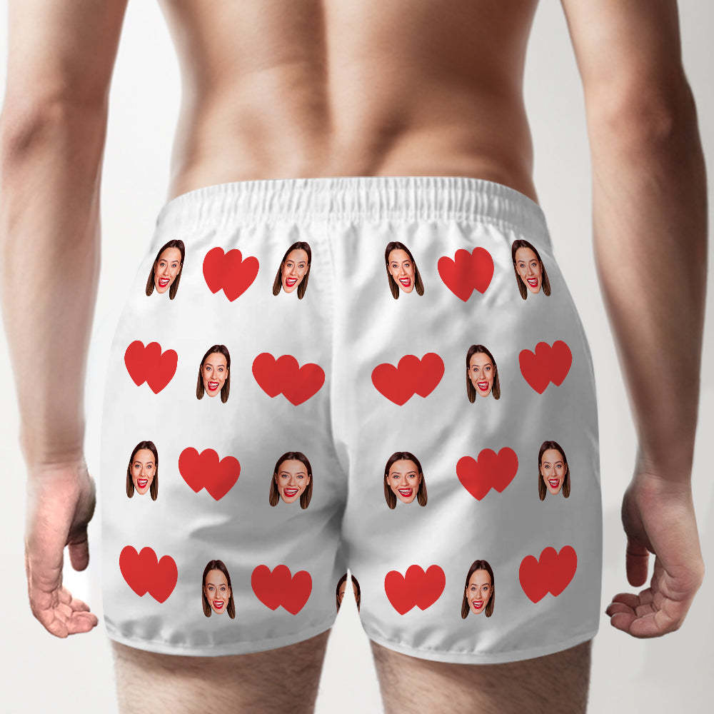 Custom Face Multicolor Boxer Shorts Red Heart Personalized Photo Underwear Gift for Him - MyFaceSocks