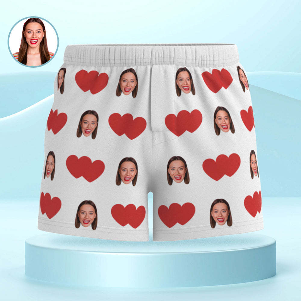 Custom Face Multicolor Boxer Shorts Red Heart Personalized Photo Underwear Gift for Him - MyFaceSocks