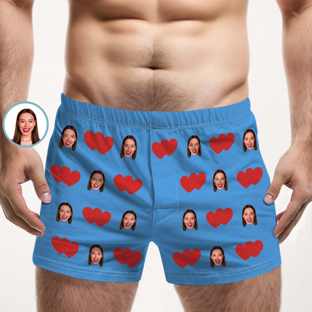 Custom Face Multicolor Boxer Shorts Red Heart Personalized Photo Underwear Gift for Him - MyFaceSocks