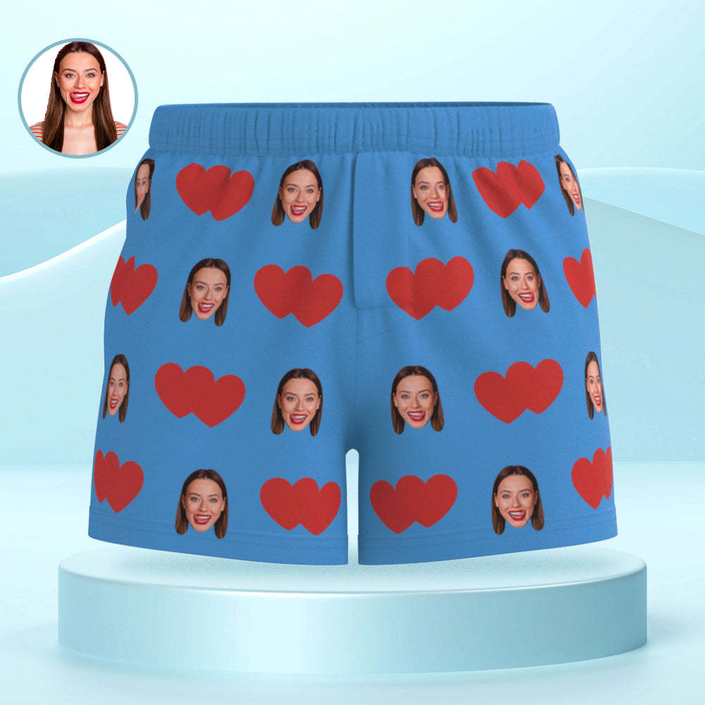 Custom Face Multicolor Boxer Shorts Red Heart Personalized Photo Underwear Gift for Him - MyFaceSocks