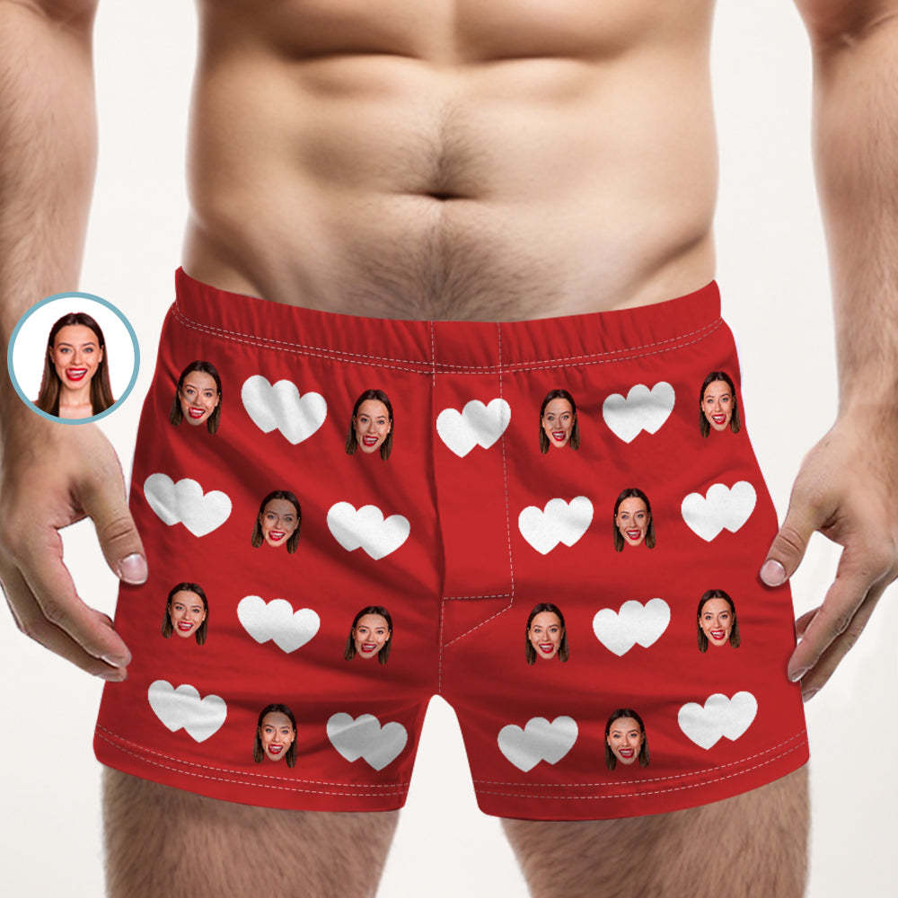 Custom Face Multicolor Boxer Shorts Red Heart Personalized Photo Underwear Gift for Him - MyFaceSocks