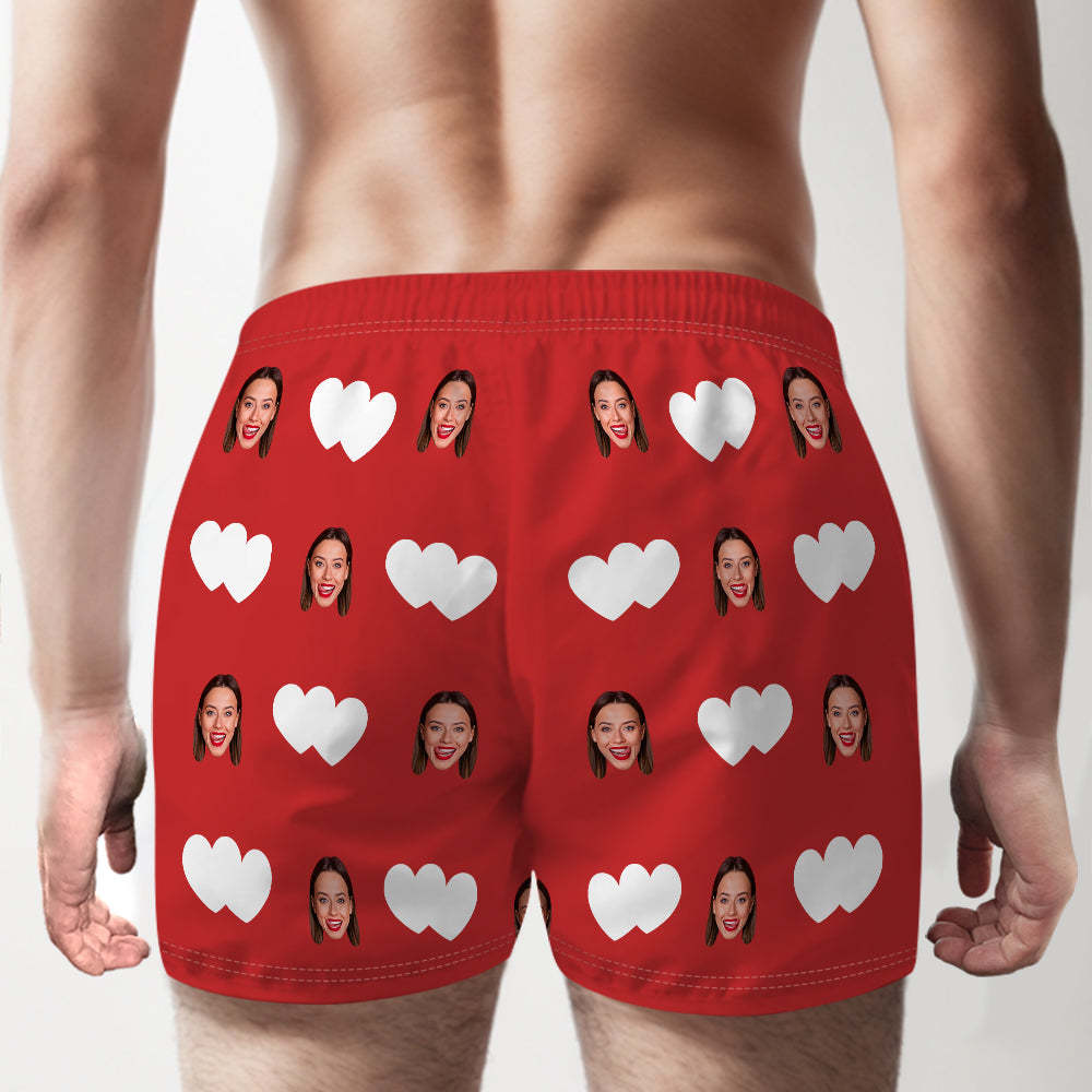 Custom Face Multicolor Boxer Shorts Red Heart Personalized Photo Underwear Gift for Him - MyFaceSocks