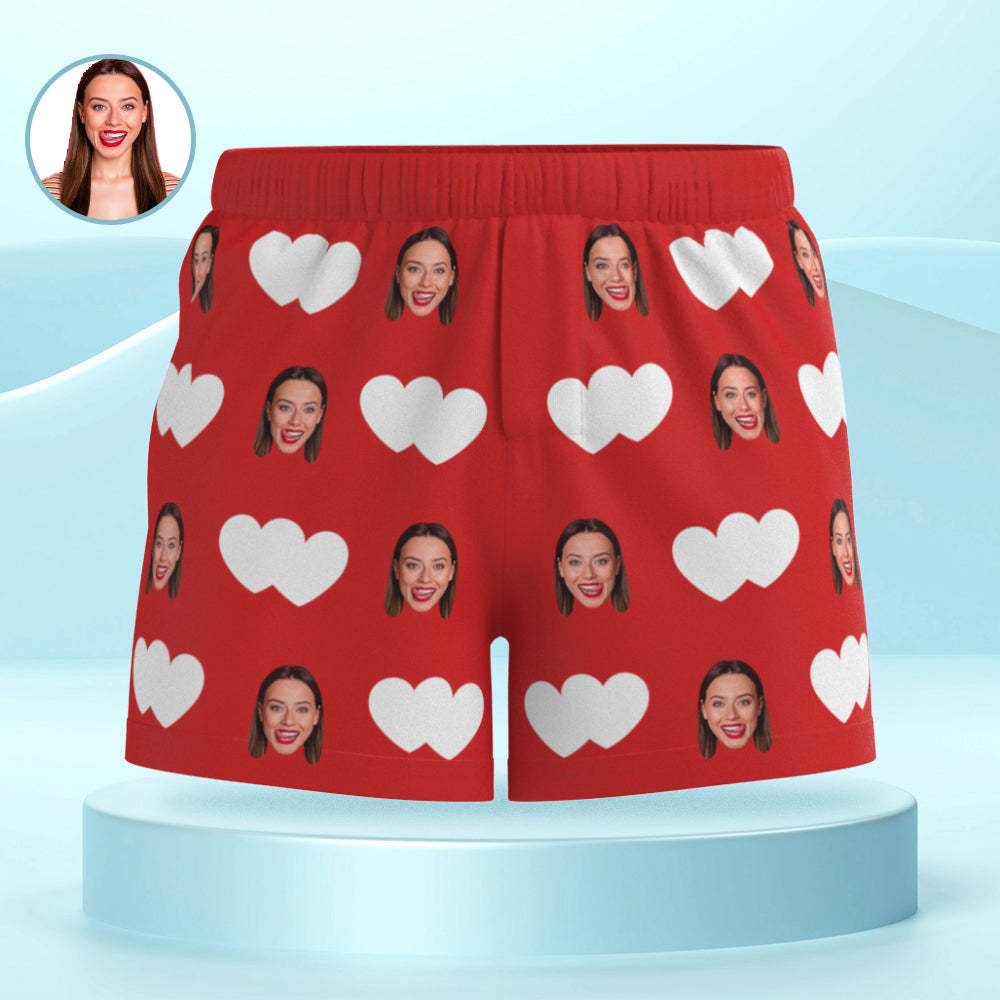 Custom Face Multicolor Boxer Shorts Red Heart Personalized Photo Underwear Gift for Him - MyFaceSocks