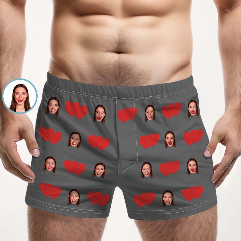 Custom Face Multicolor Boxer Shorts Red Heart Personalized Photo Underwear Gift for Him - MyFaceSocks