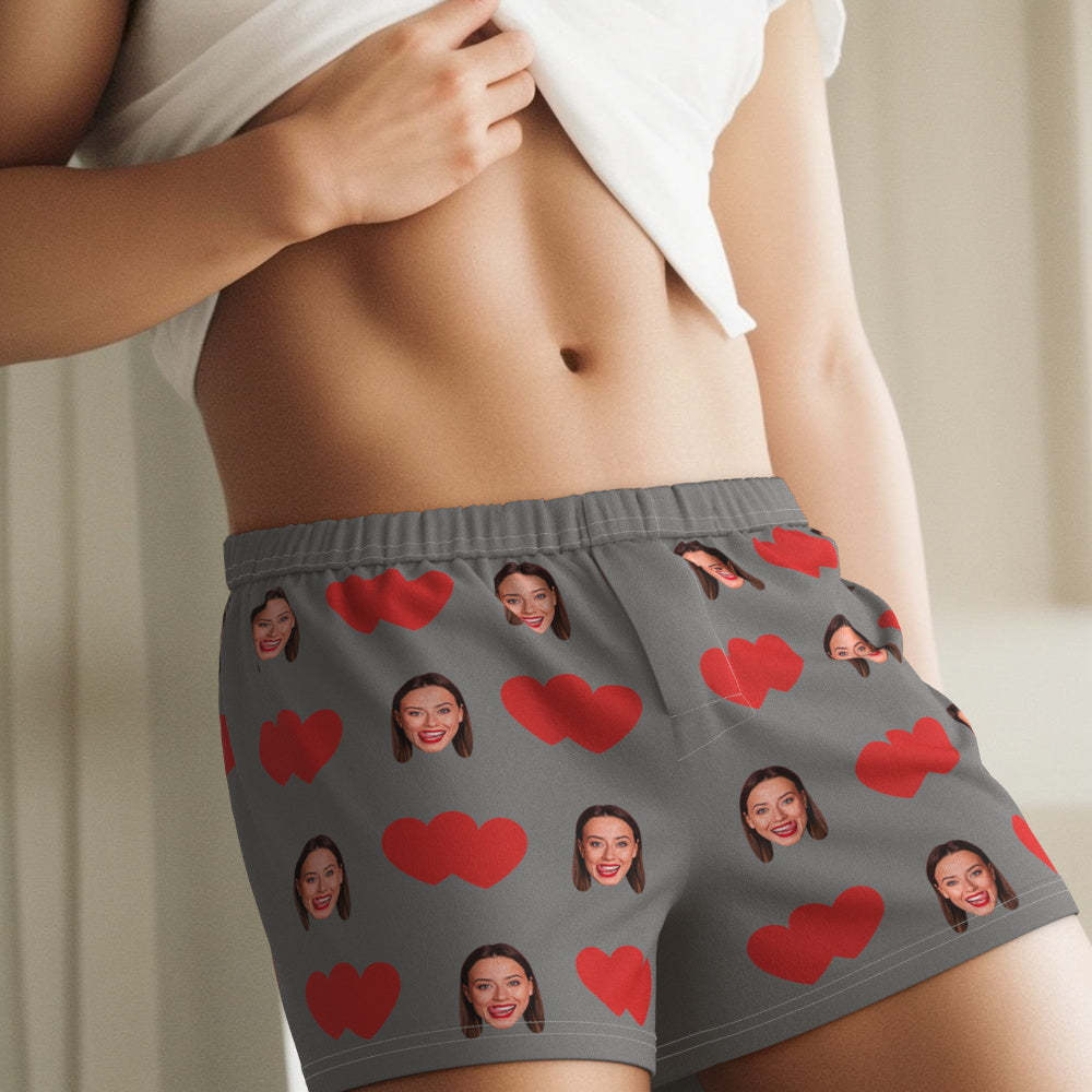 Custom Face Multicolor Boxer Shorts Red Heart Personalized Photo Underwear Gift for Him - MyFaceSocks