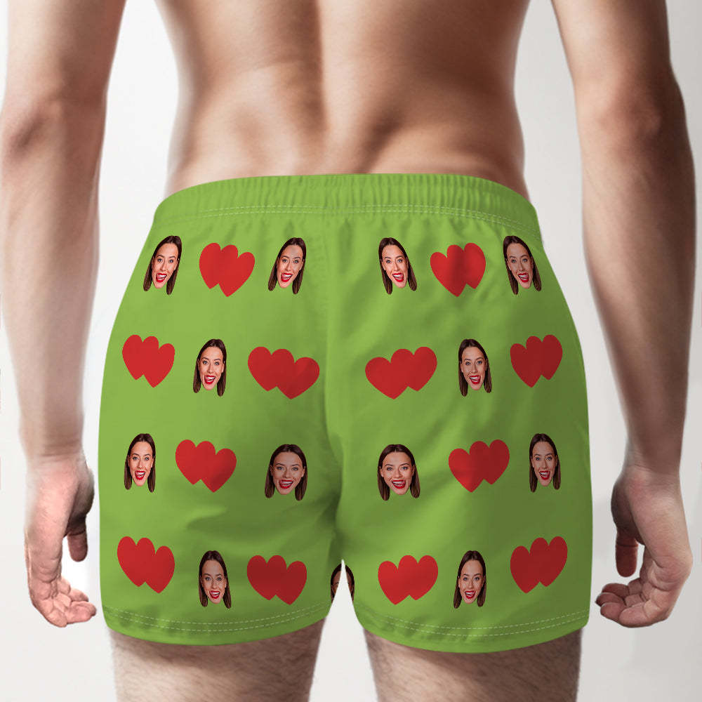 Custom Face Multicolor Boxer Shorts Red Heart Personalized Photo Underwear Gift for Him - MyFaceSocks