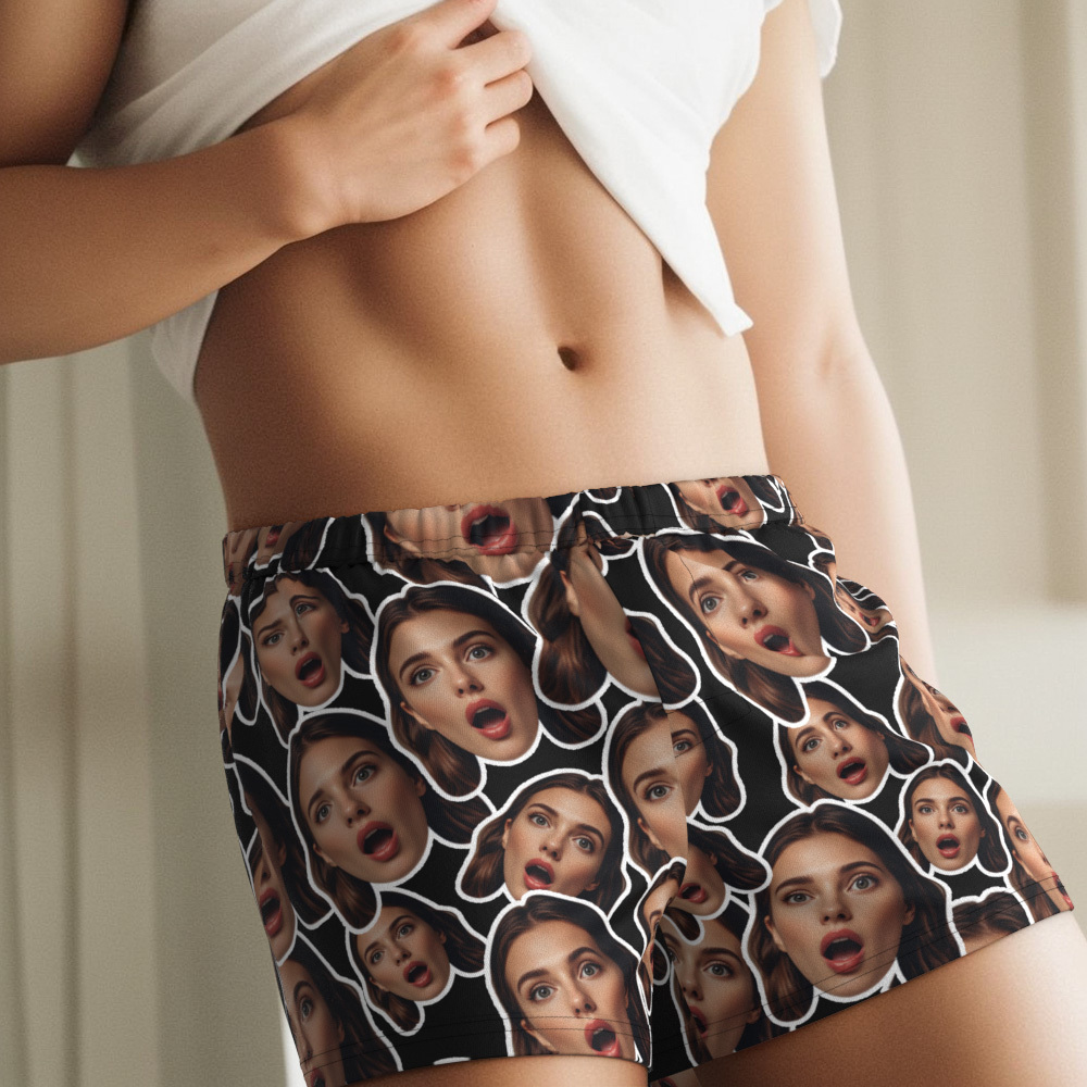 Custom Face Mash Blue Boxer Shorts Personalized Waistband Casual Underwear Valentine for Him - MyFaceSocks
