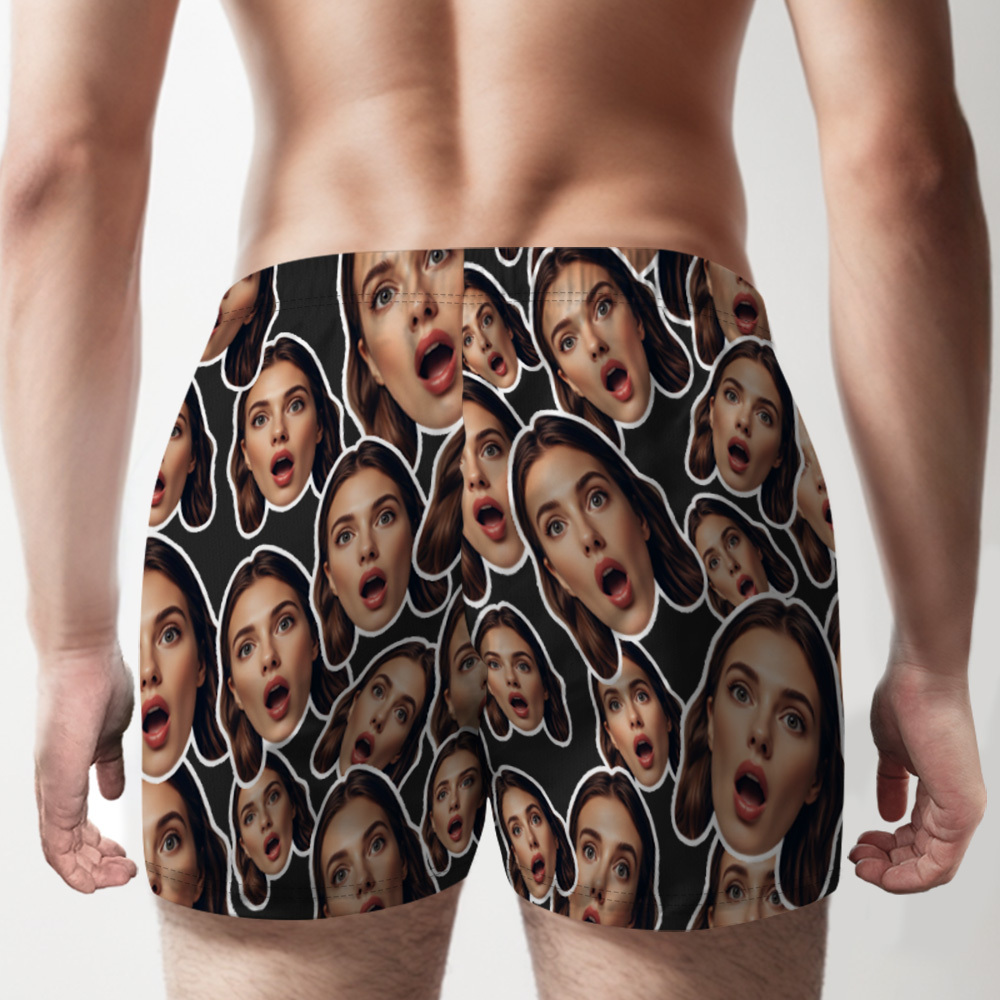 Custom Face Mash Blue Boxer Shorts Personalized Waistband Casual Underwear Valentine for Him - MyFaceSocks