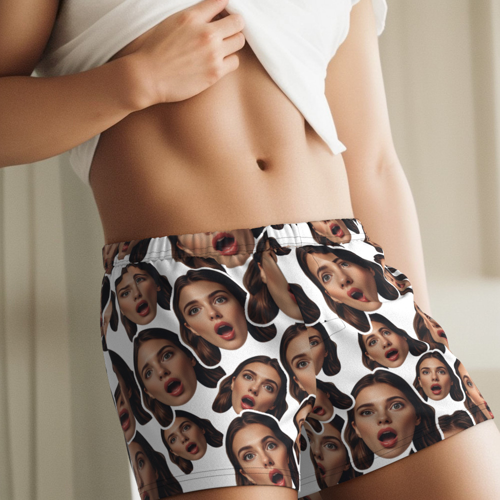 Custom Face Mash Blue Boxer Shorts Personalized Waistband Casual Underwear Valentine for Him - MyFaceSocks