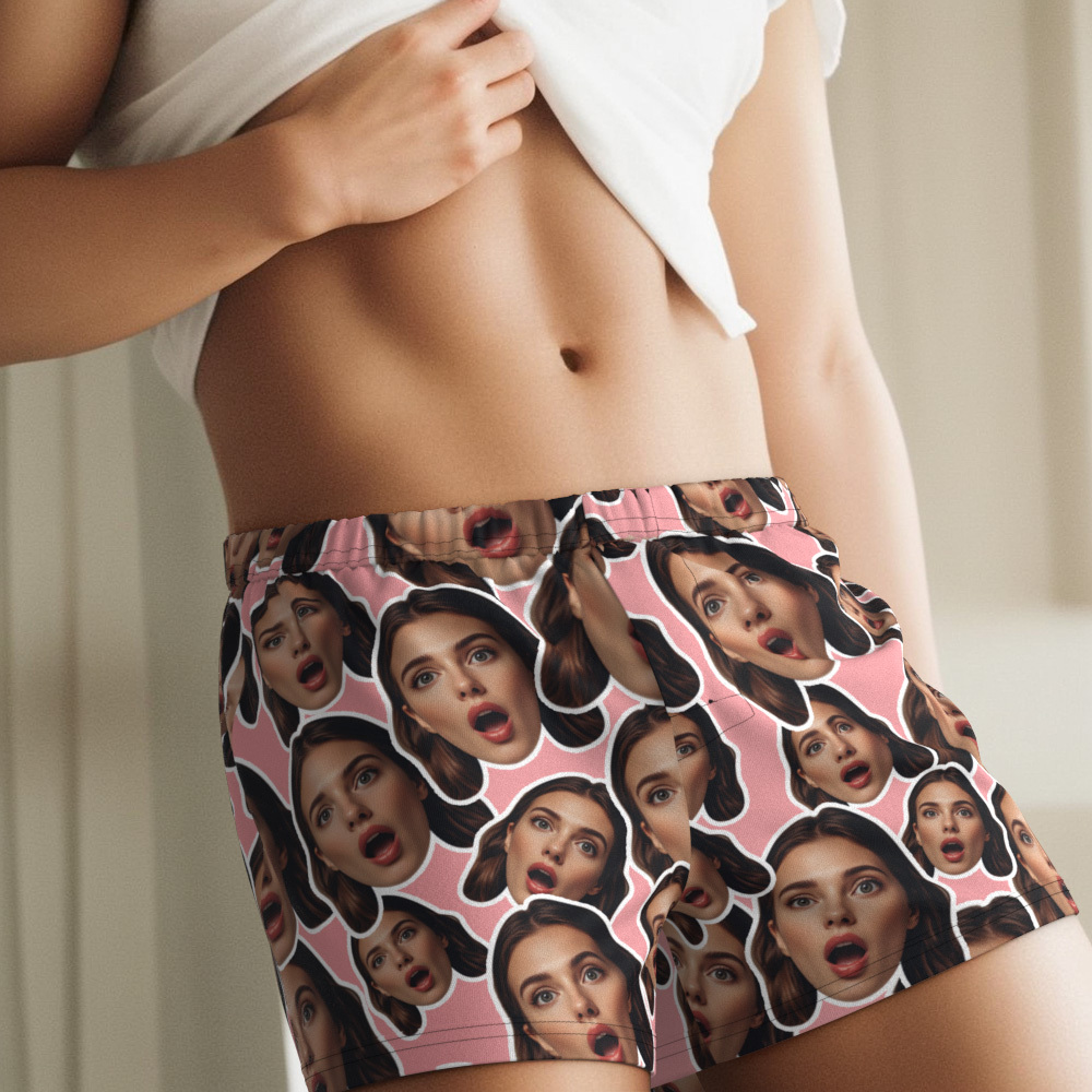 Custom Face Mash Blue Boxer Shorts Personalized Waistband Casual Underwear Valentine for Him - MyFaceSocks