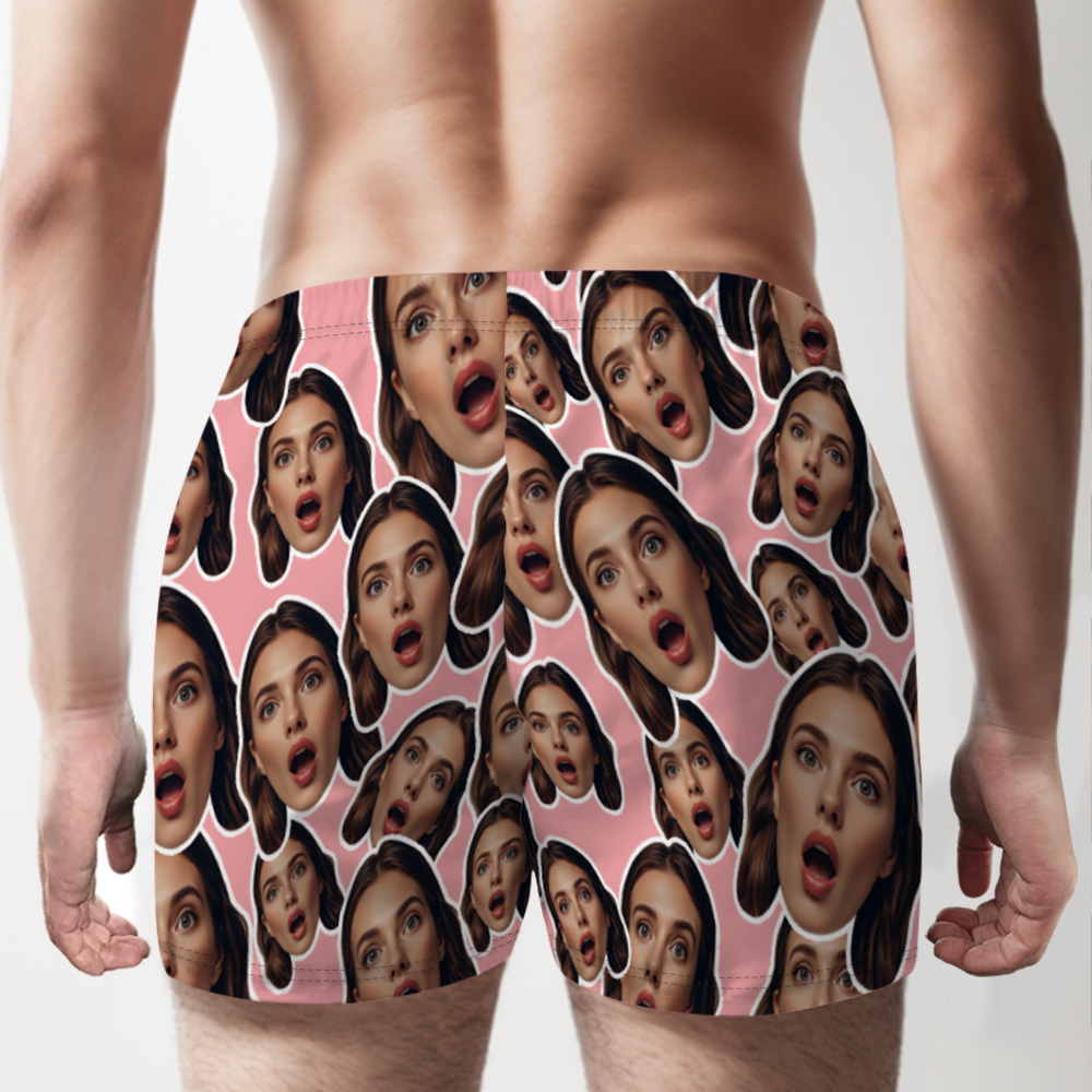 Custom Face Mash Blue Boxer Shorts Personalized Waistband Casual Underwear Valentine for Him - MyFaceSocks