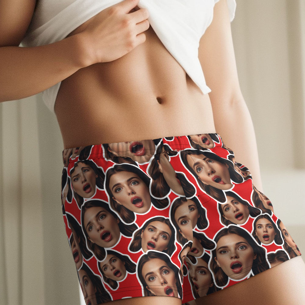 Custom Face Mash Blue Boxer Shorts Personalized Waistband Casual Underwear Valentine for Him - MyFaceSocks