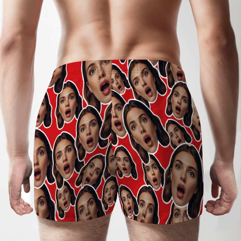 Custom Face Mash Blue Boxer Shorts Personalized Waistband Casual Underwear Valentine for Him - MyFaceSocks