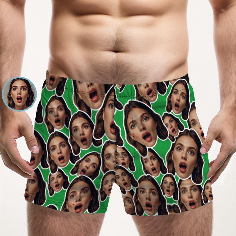 Custom Face Mash Blue Boxer Shorts Personalized Waistband Casual Underwear Valentine for Him - MyFaceSocks