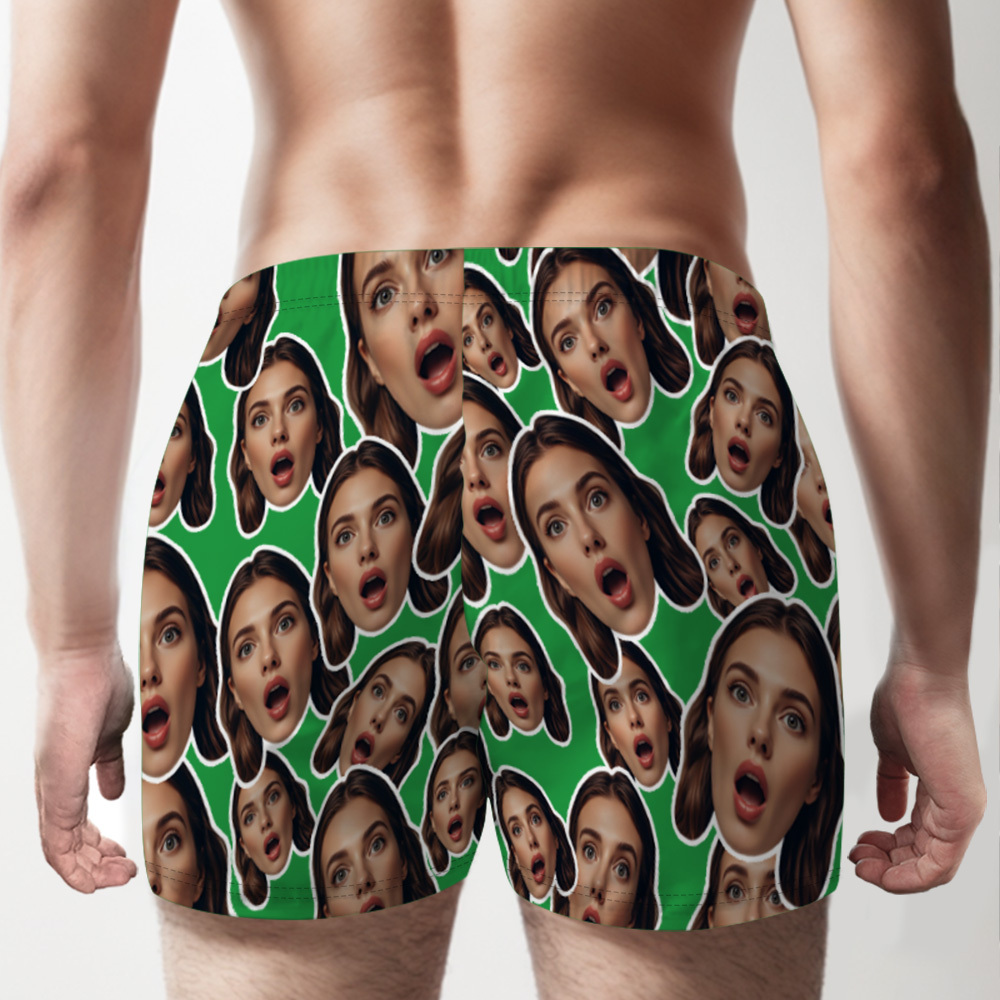 Custom Face Mash Blue Boxer Shorts Personalized Waistband Casual Underwear Valentine for Him - MyFaceSocks