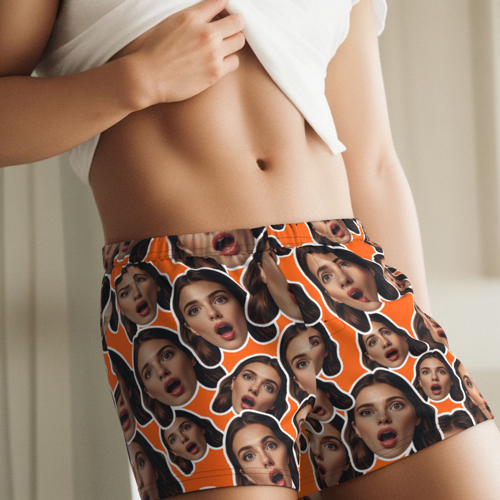 Custom Face Mash Blue Boxer Shorts Personalized Waistband Casual Underwear Valentine for Him - MyFaceSocks
