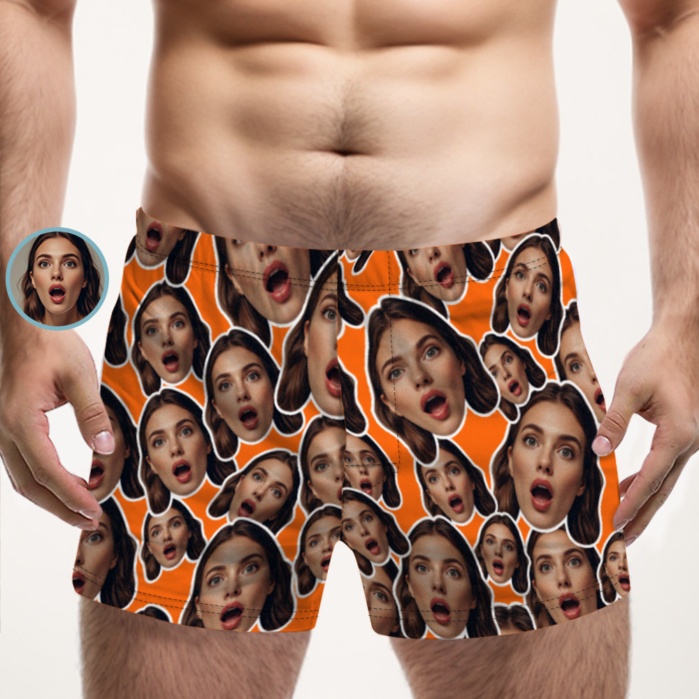 Custom Face Mash Blue Boxer Shorts Personalized Waistband Casual Underwear Valentine for Him - MyFaceSocks