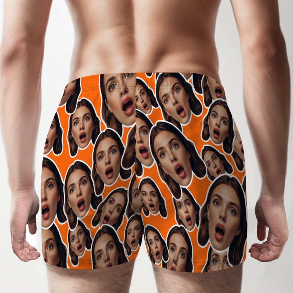 Custom Face Mash Blue Boxer Shorts Personalized Waistband Casual Underwear Valentine for Him - MyFaceSocks