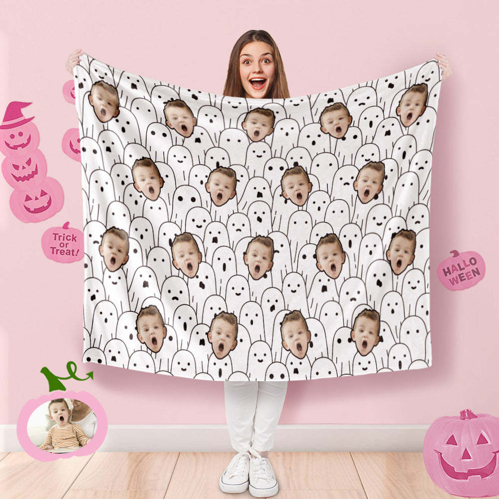 Custom Photo Blanket Halloween Decorative Numerous Ghost Blanket For Kids - MyFaceSocks