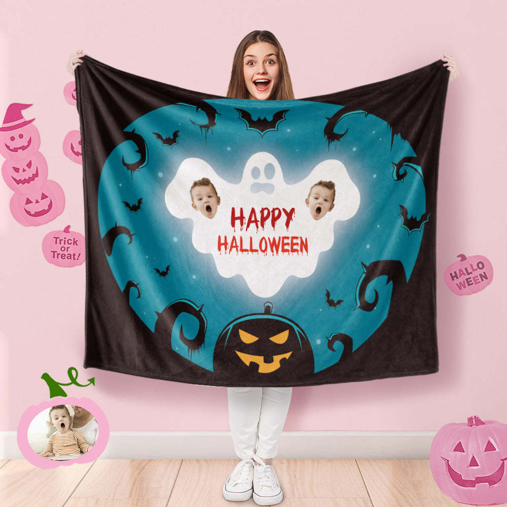 Custom Photo Blanket Halloween Decorative Pumpkin Ghost Blanket For Kids - MyFaceSocks
