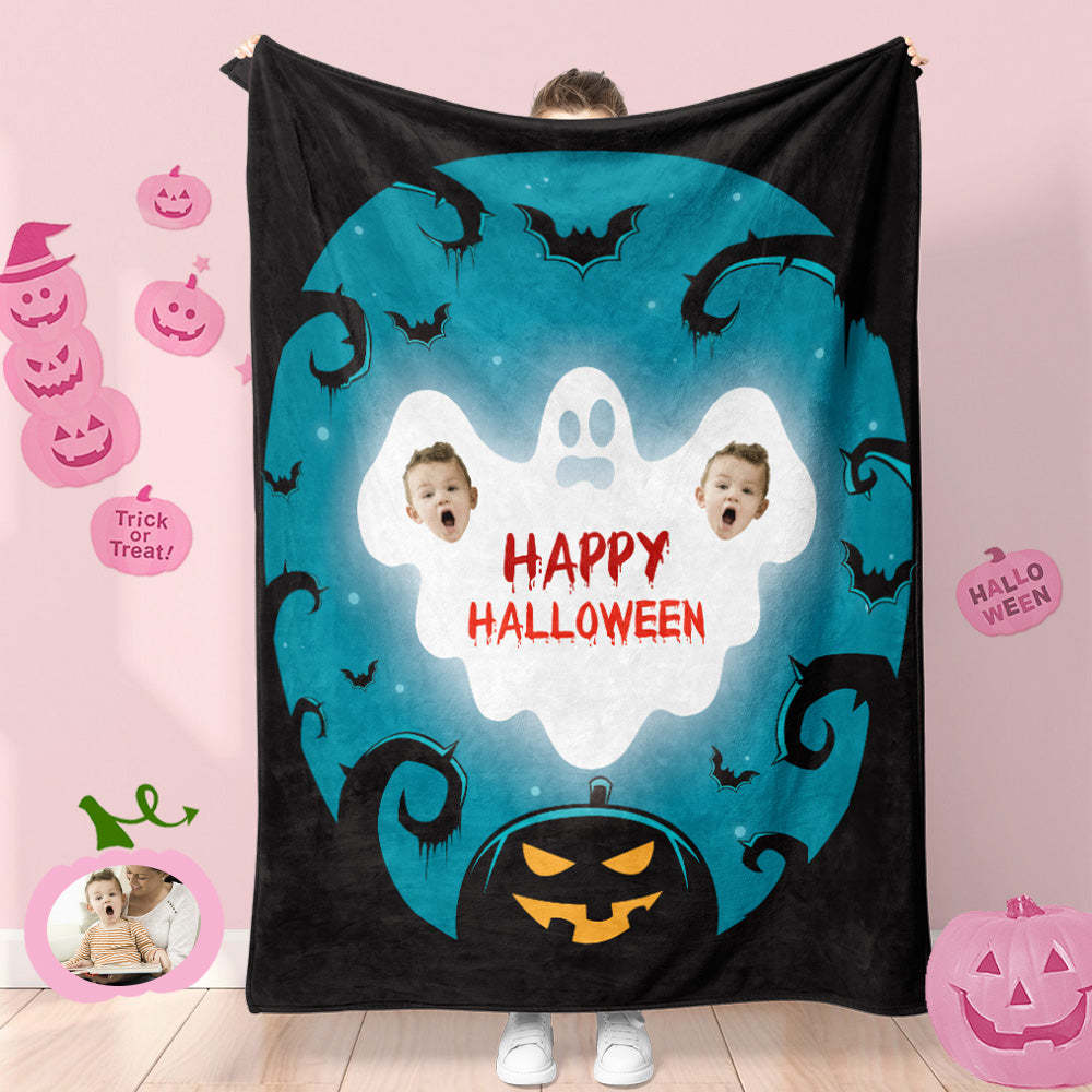 Custom Photo Blanket Halloween Decorative Pumpkin Ghost Blanket For Kids - MyFaceSocks