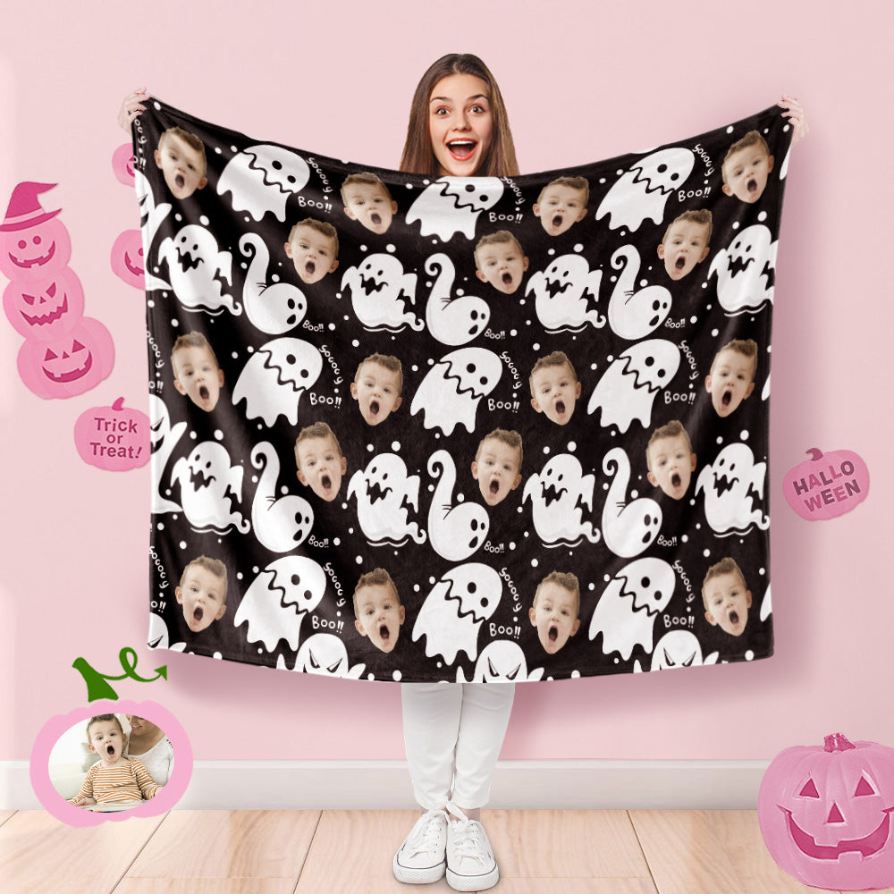 Custom Photo Blanket Halloween Decorative Cute Ghost Blanket For Kids