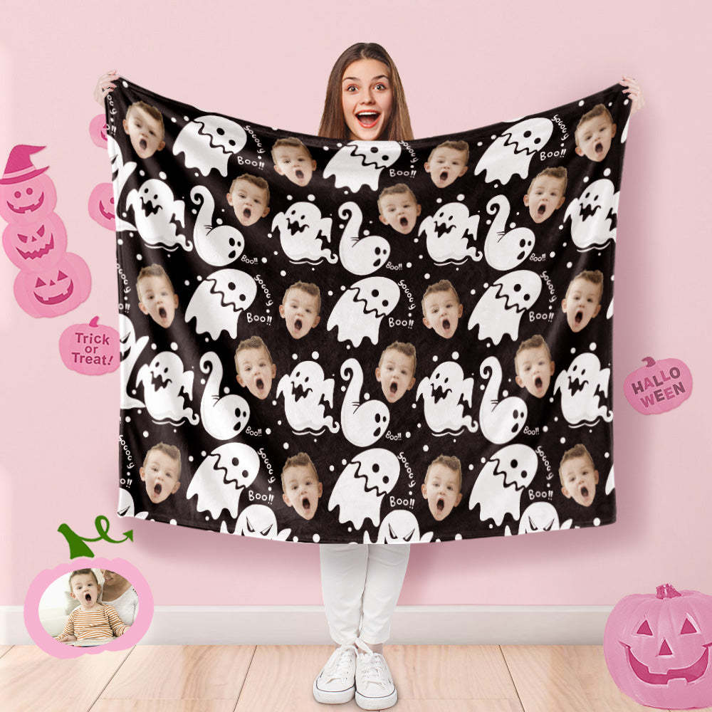 Custom Photo Blanket Halloween Decorative Cute Ghost Blanket For Kids - MyFaceSocks