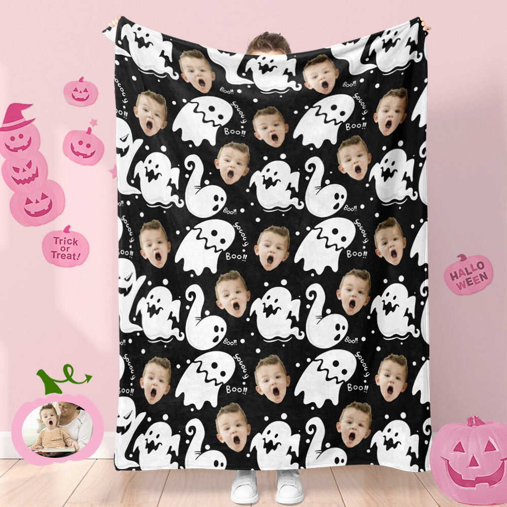 Custom Photo Blanket Halloween Decorative Cute Ghost Blanket For Kids